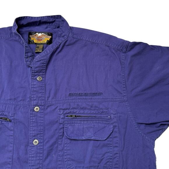 Vintage HARLEY DAVIDSON Royal Purple Button Up Cotton Camp Shirt Size XL Mens - Picture 3 of 7